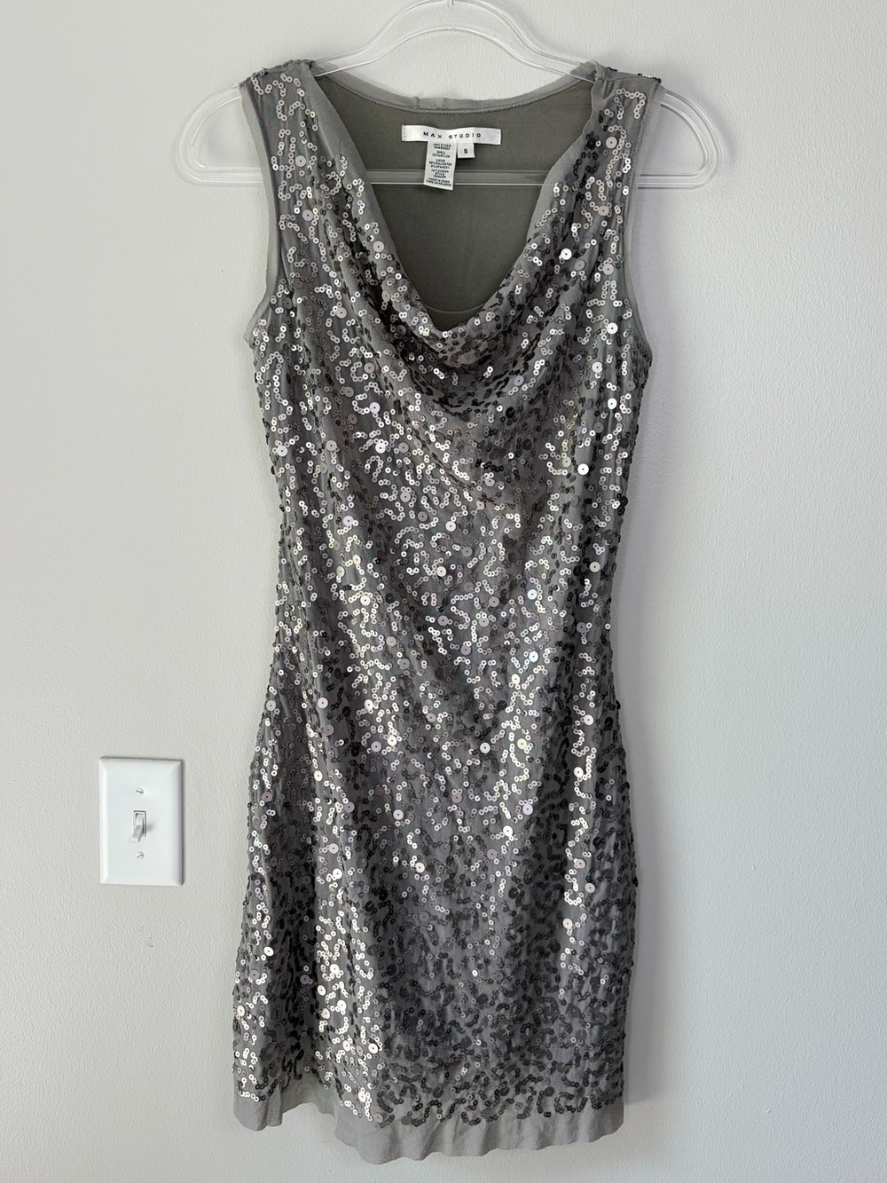 Max Studio Gray Sequin Cowl Neck Dress
